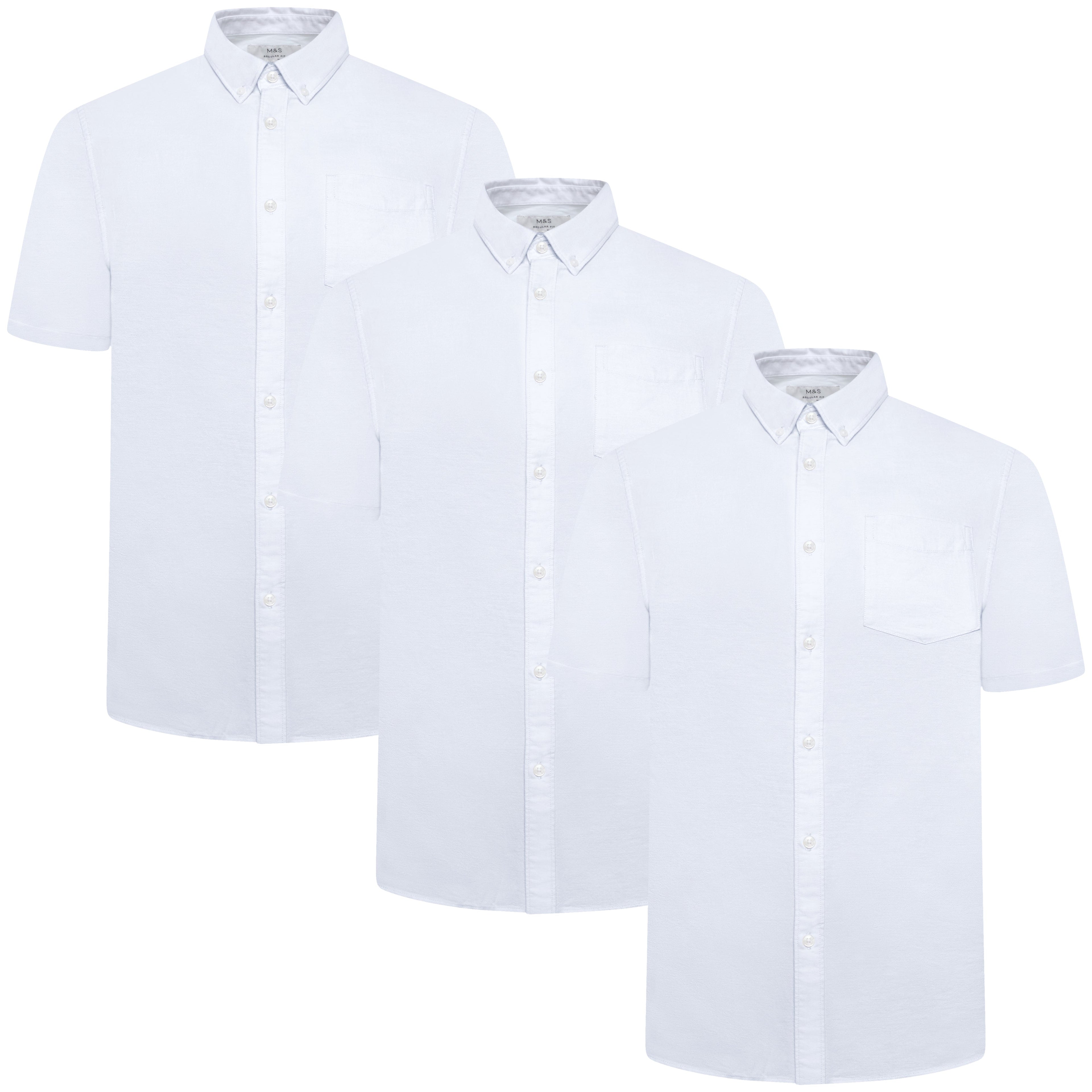 M&S Mens Cotton Oxford Shirt Short Sleeve Button Down Regular Fit