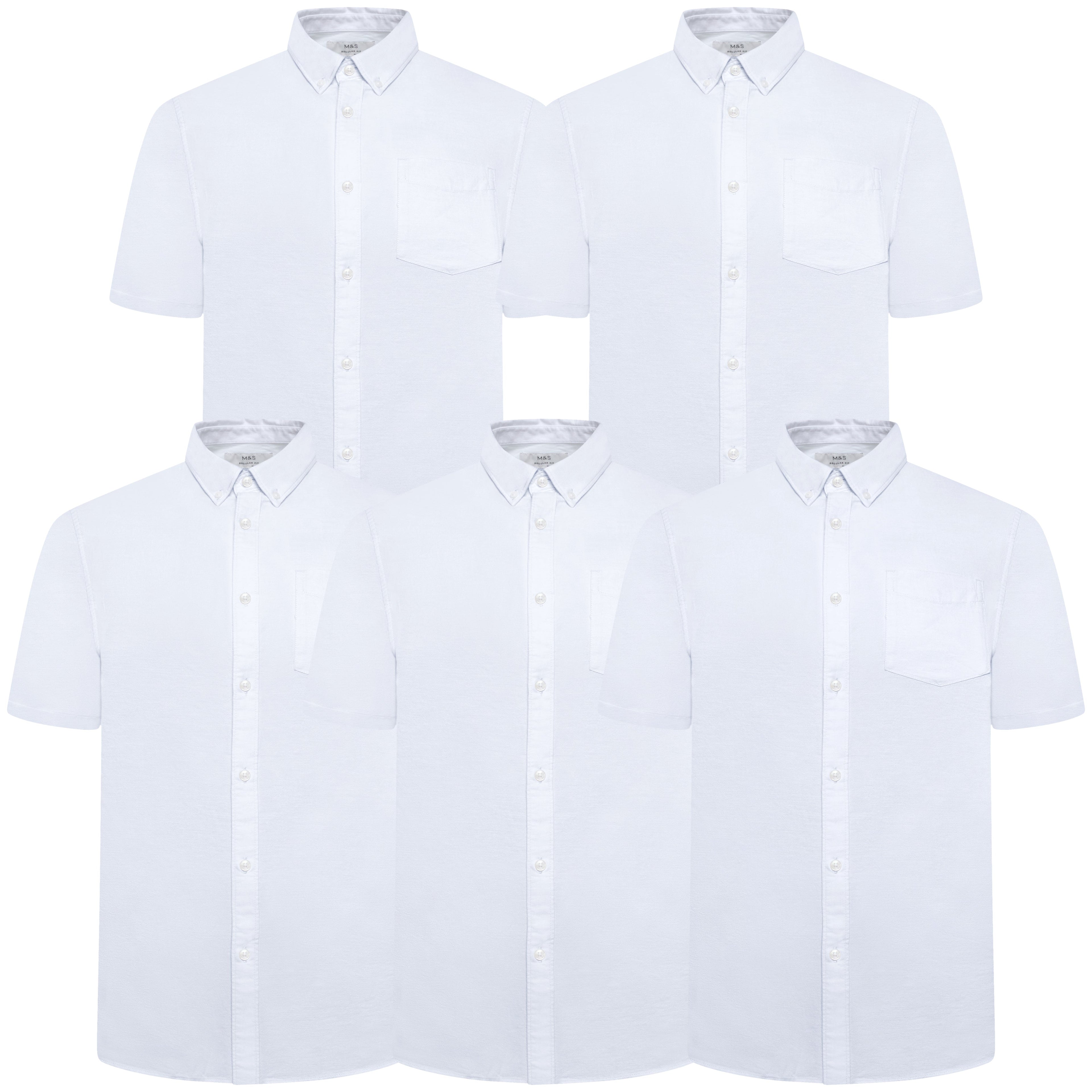 M&S Mens Cotton Oxford Shirt Short Sleeve Button Down Regular Fit