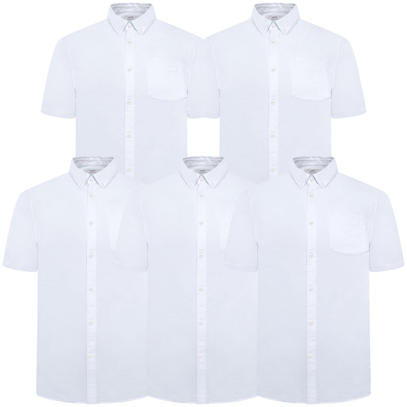 M&S Mens Cotton Oxford Shirt Short Sleeve Button Down Regular Fit - QHA UK