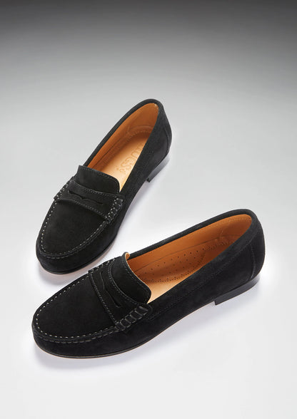 Hugs & Co Womens Black Italian Suede Penny Loafers Leather EU 36-42 product image 2