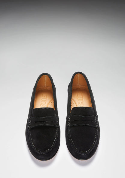 Hugs & Co Womens Black Italian Suede Penny Loafers Leather EU 36-42 product image 3