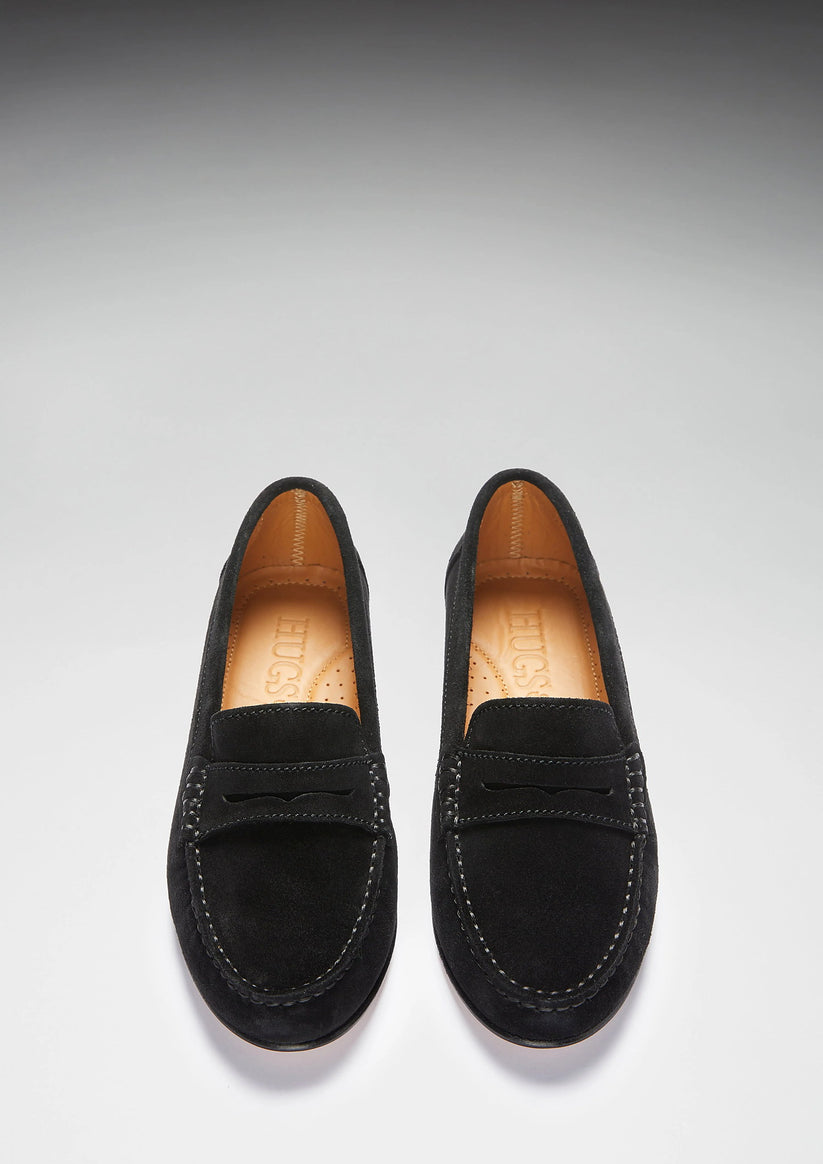 Hugs & Co Womens Black Italian Suede Penny Loafers Leather EU 36-42 product image 3
