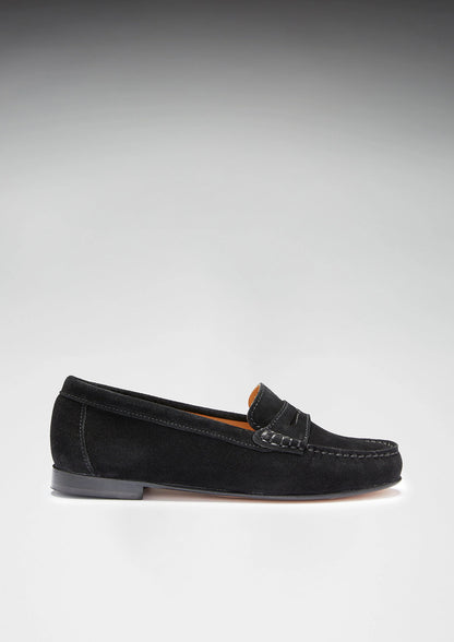 Hugs & Co Womens Black Italian Suede Penny Loafers Leather EU 36-42 product image 5
