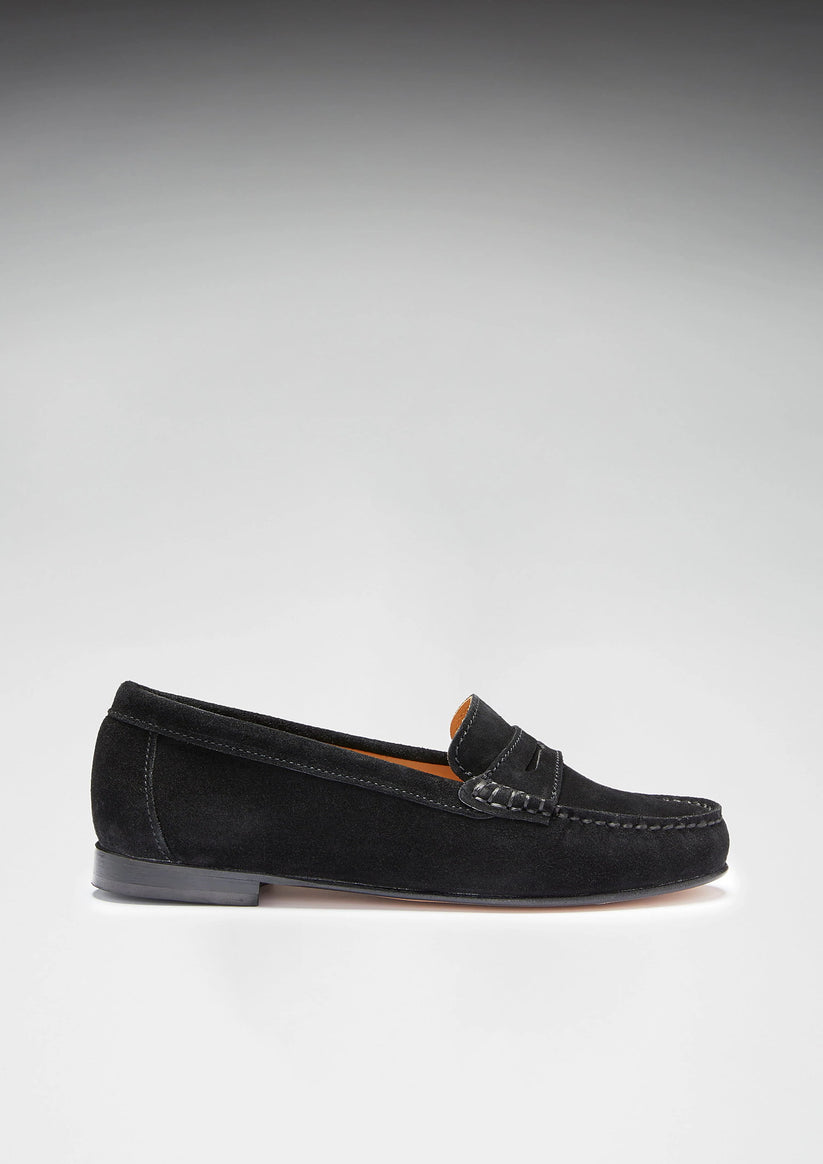 Hugs & Co Womens Black Italian Suede Penny Loafers Leather EU 36-42 product image 5