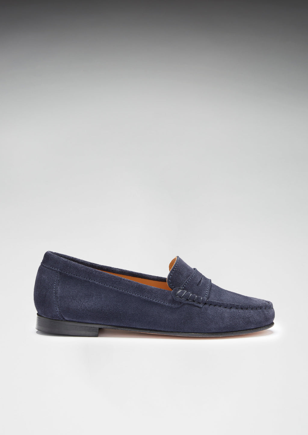 Women's Penny Loafers Leather Sole, navy blue suede