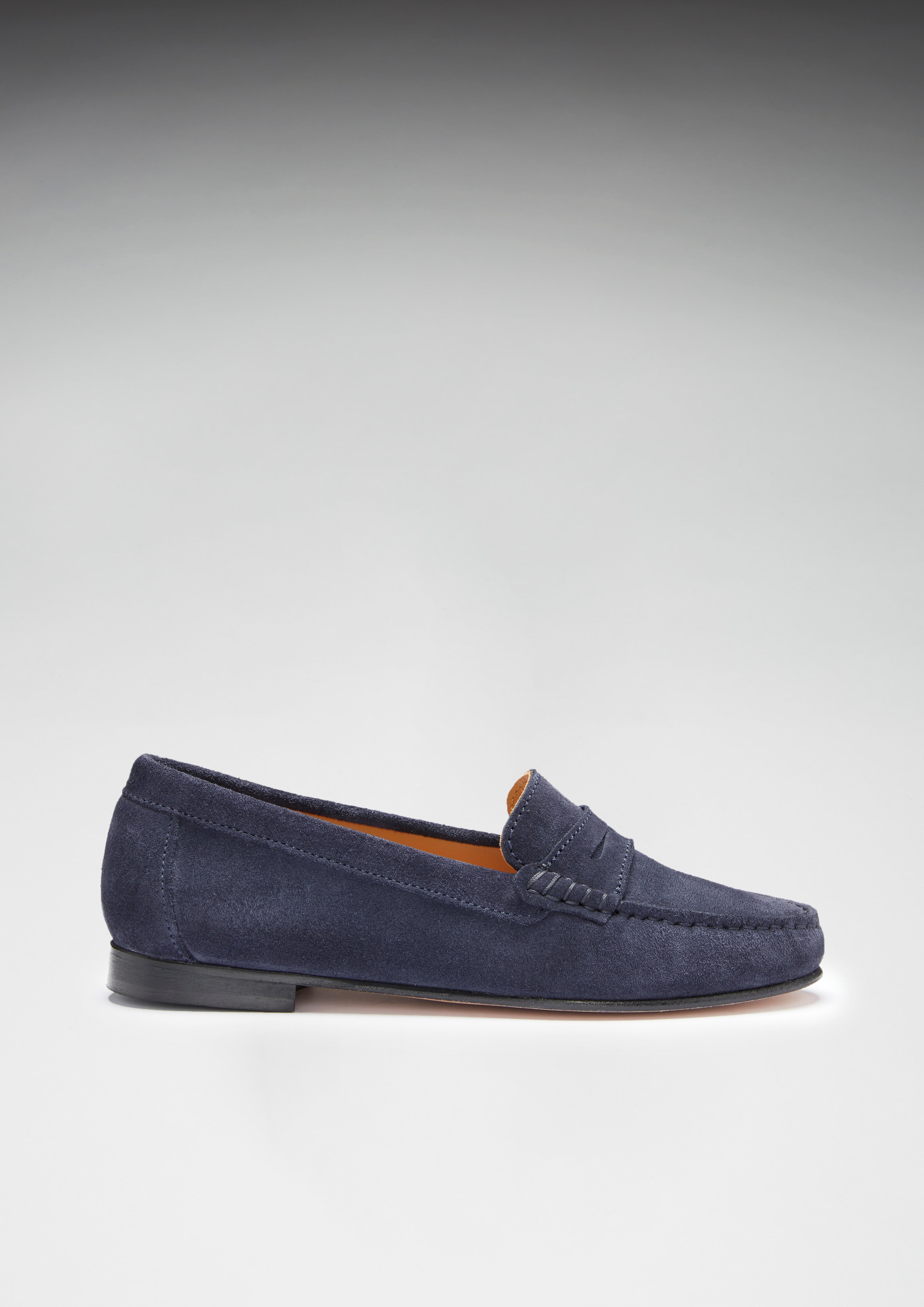 Women's Penny Loafers Leather Sole, navy blue suede