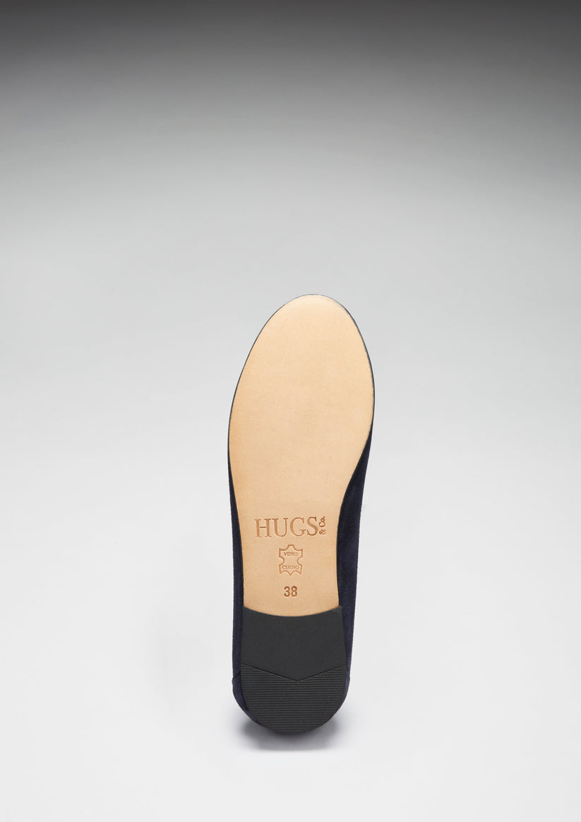 Loafers Leather Sole, navy blue suede - QHA UK