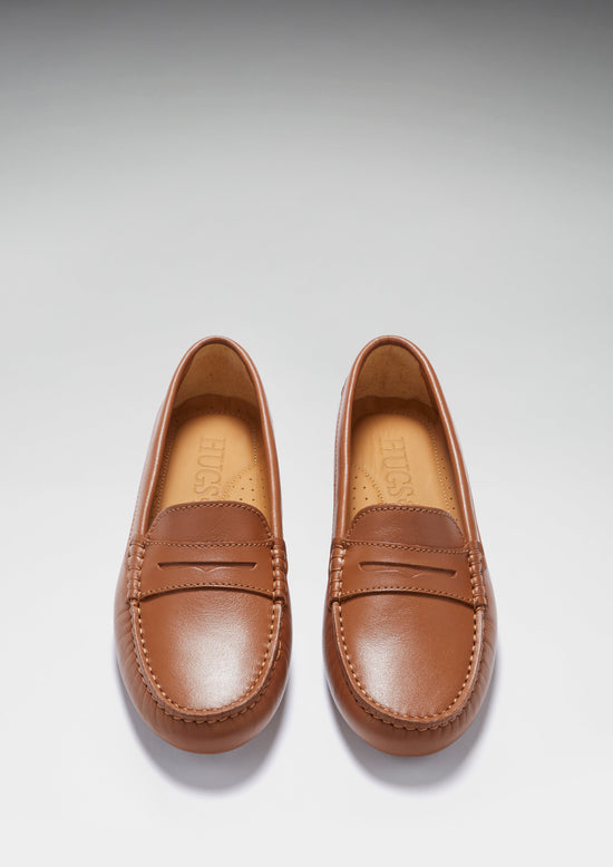 Women's Penny Driving Loafers, tan leather - QHA UK