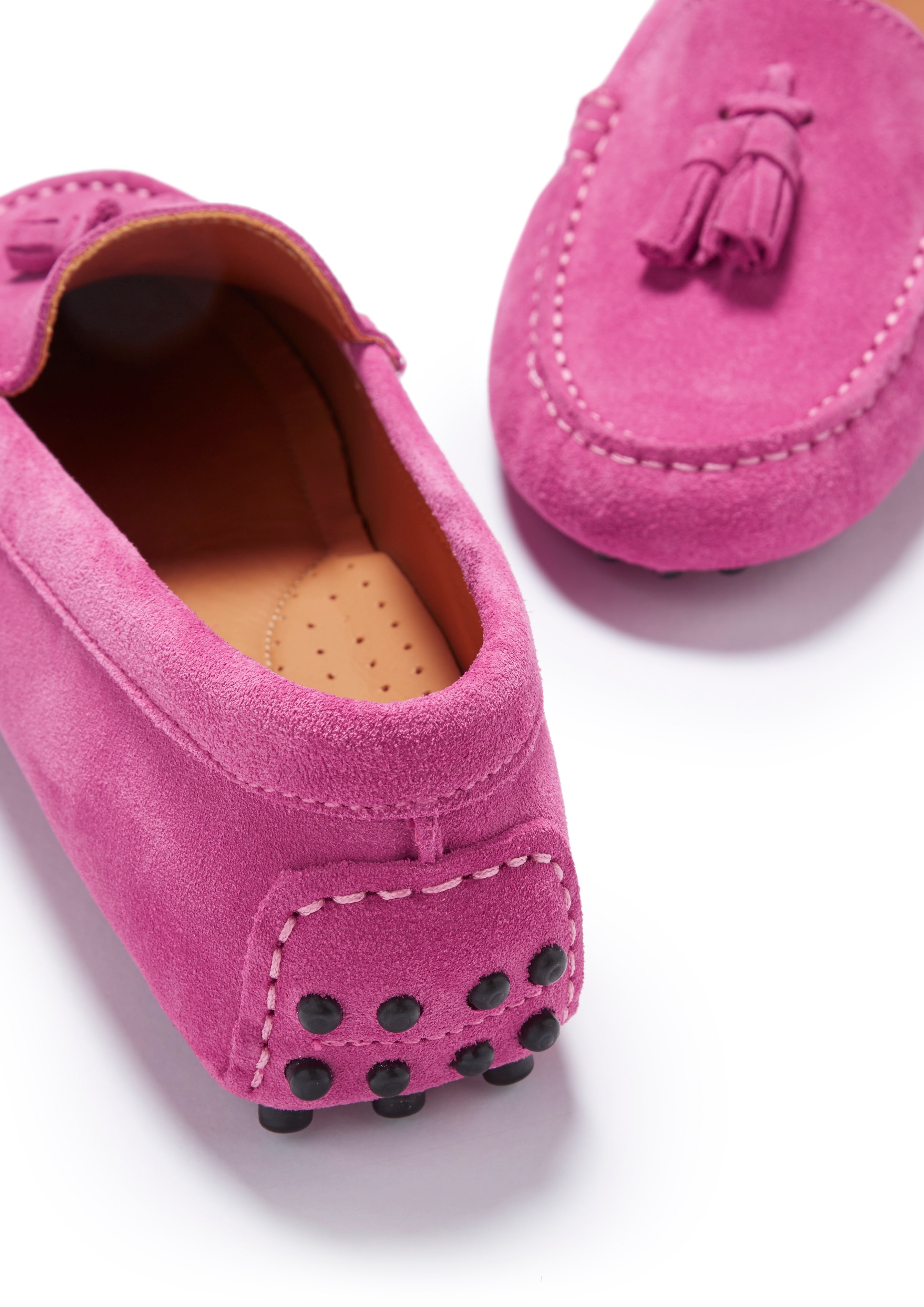 Women's Tasselled Driving Loafers, pink suede