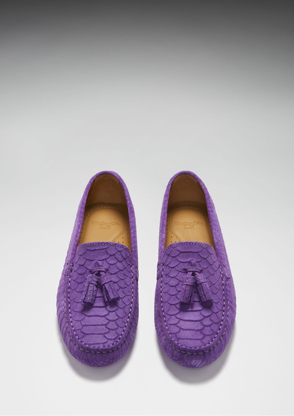 Women's Tasselled Driving Loafers, purple embossed suede