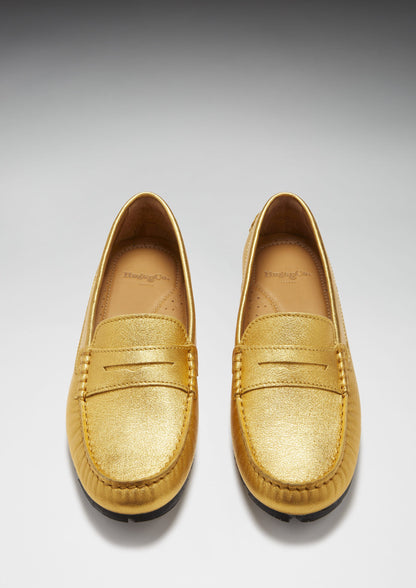 Women's Tyre Sole Penny Loafers, yellow gold leather - QHA UK