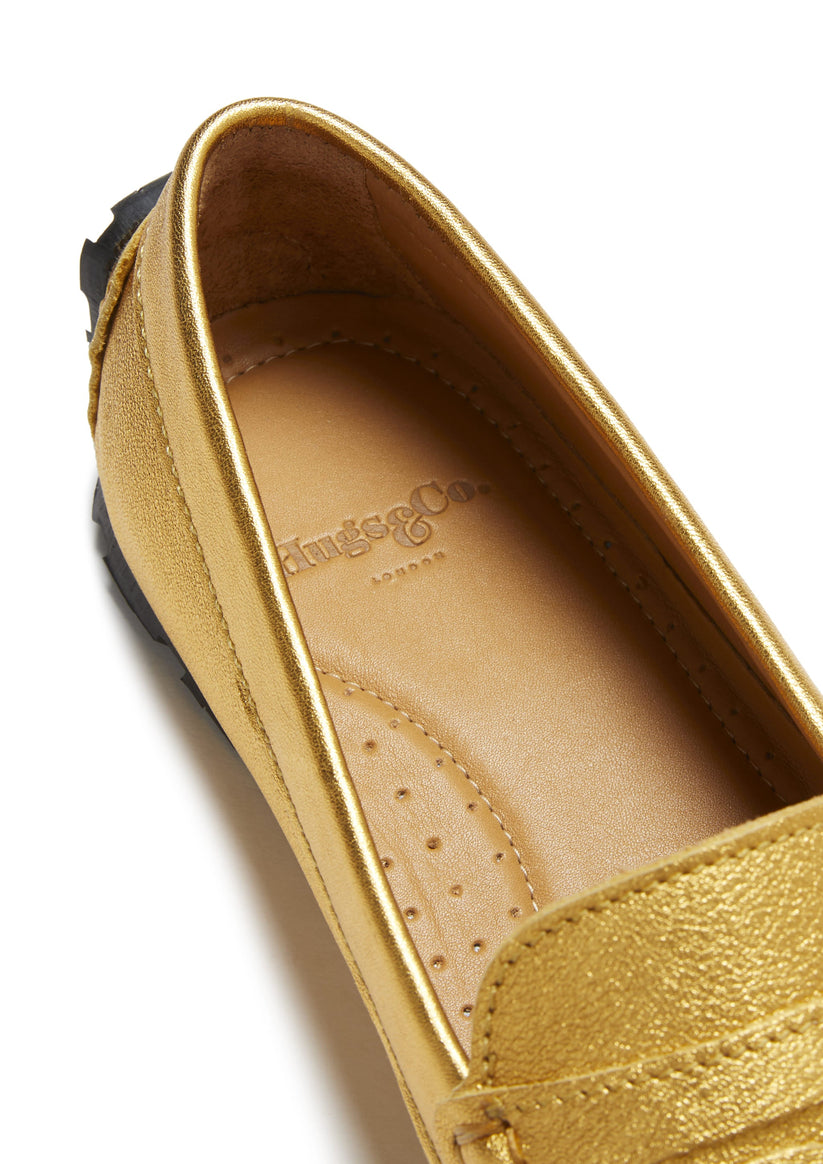 Women's Tyre Sole Penny Loafers, yellow gold leather - QHA UK