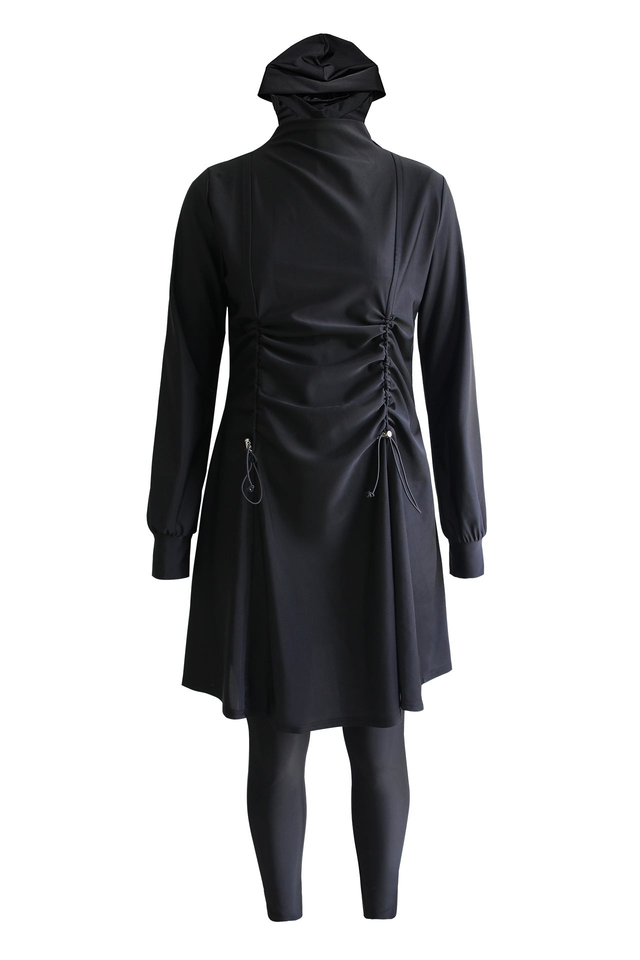 Women's Black Pleating Three-pieces Modest Swimsuit