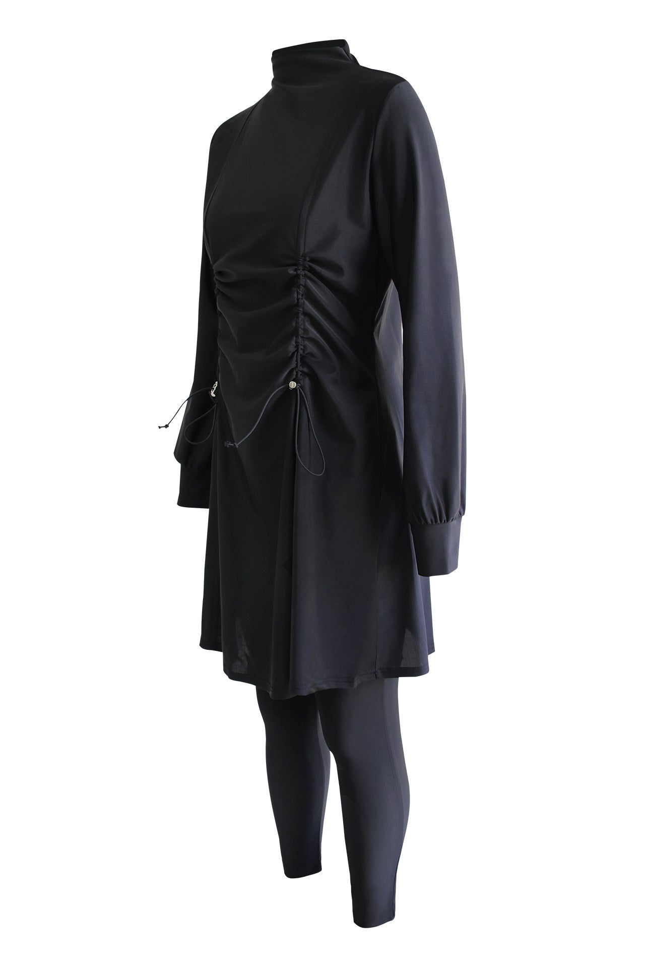 Women's Black Pleating Three-pieces Modest Swimsuit