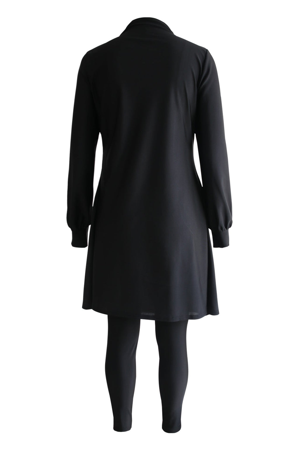 Women's Black Pleating Three-pieces Modest Swimsuit