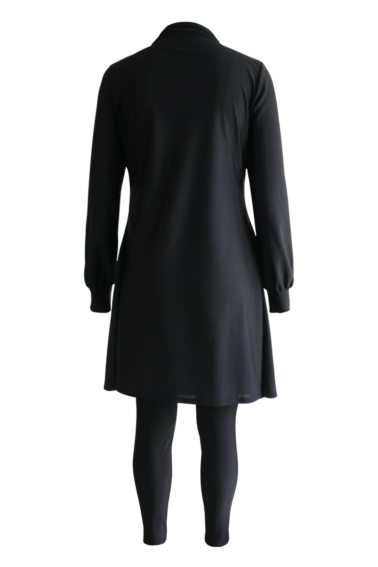 Women's Black Pleating Three-pieces Modest Swimsuit