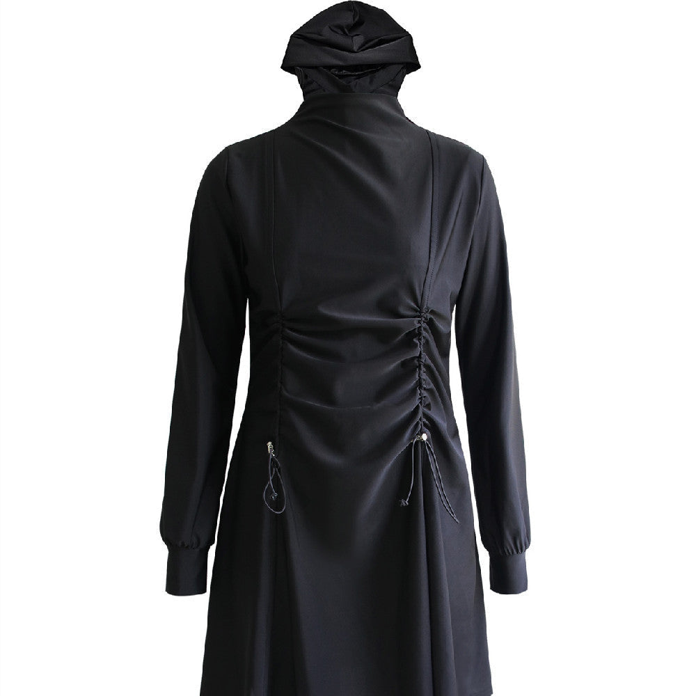 Women's Black Pleating Three-pieces Modest Swimsuit