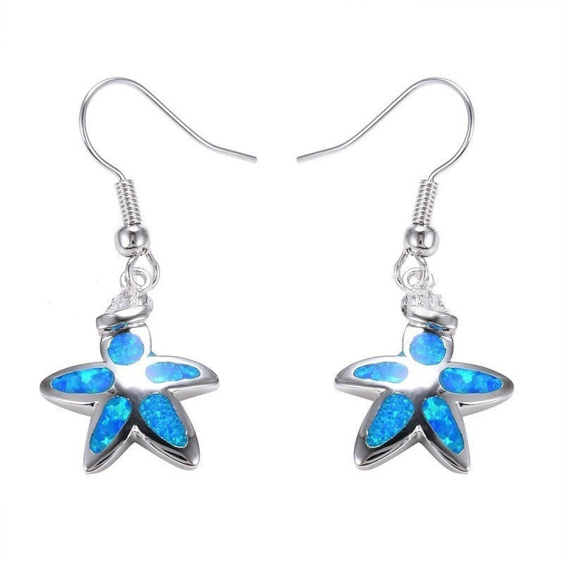 Women's Opal Starfish Necklace Earings Set