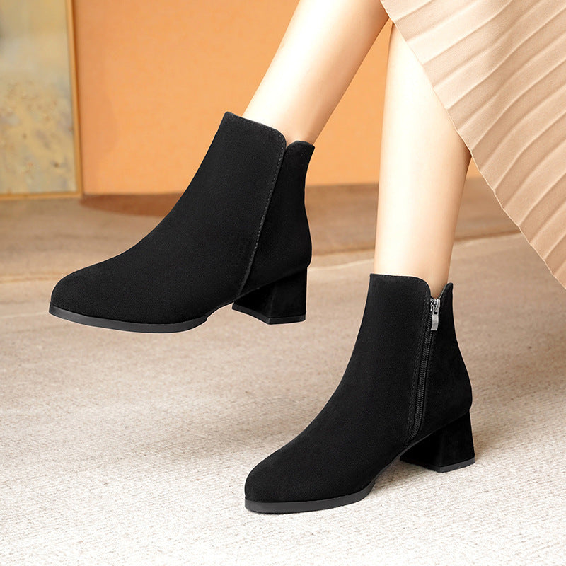 Women's Pointed-toe Side Zipper Chunky Heel, Mid Heel Plus Size Female Boots