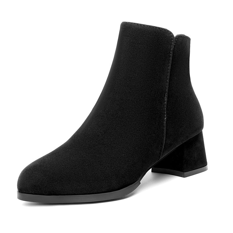 Women's Pointed-toe Side Zipper Chunky Heel, Mid Heel Plus Size Female Boots