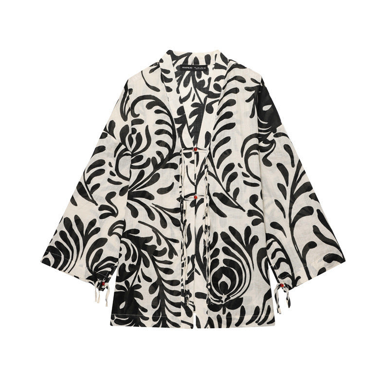 Women's Printed Kimono Coat and Pants