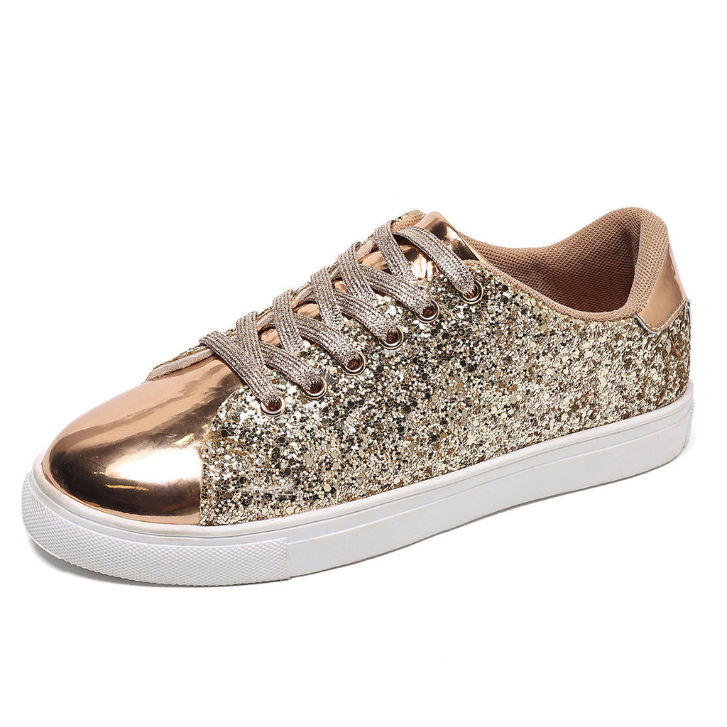 Women’s Sequined Front Lace-up Solid Colour Plus Size Board Shoes