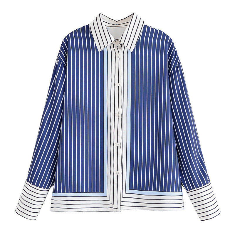 Women's Striped Patchwork Shirt and Casual Pants