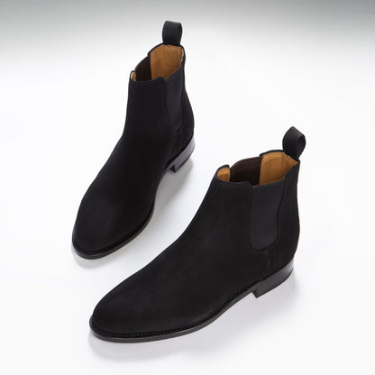 Women's Black Suede Chelsea Boots, Welted Leather Sole - QHA UK