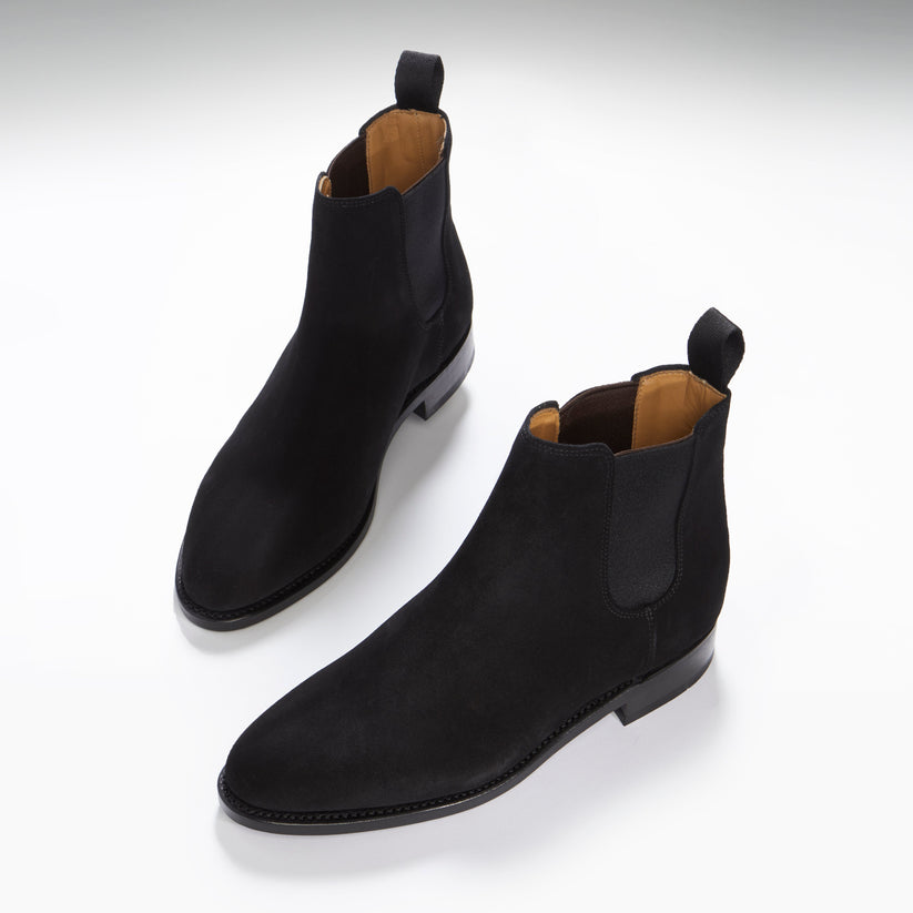 Women's Black Suede Chelsea Boots, Welted Leather Sole - QHA UK