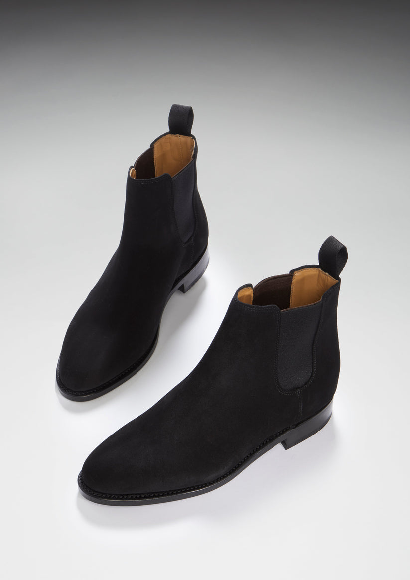 Women's Black Suede Chelsea Boots, Welted Leather Sole - QHA UK