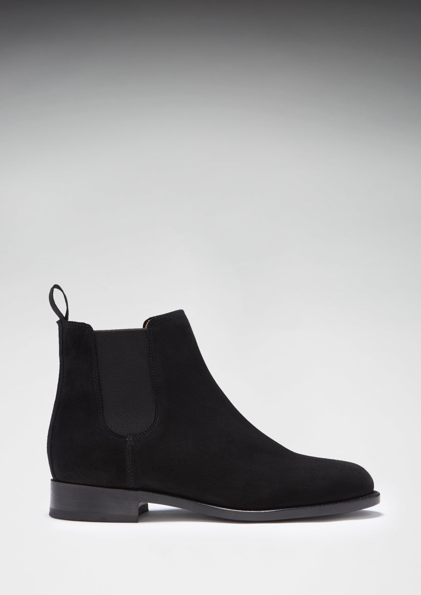 Women's Black Suede Chelsea Boots, Welted Leather Sole - QHA UK