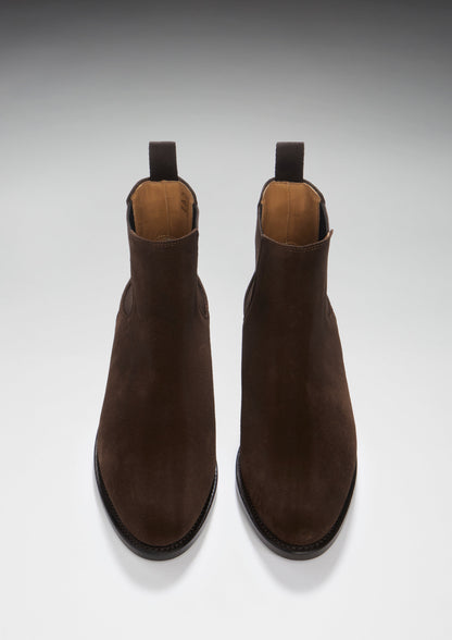Women's Brown Suede Chelsea Boots, Welted Leather Sole - QHA UK