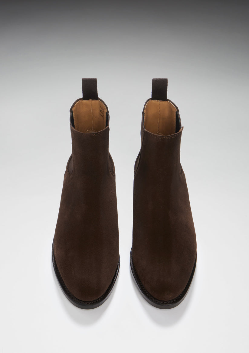 Women's Brown Suede Chelsea Boots, Welted Leather Sole - QHA UK