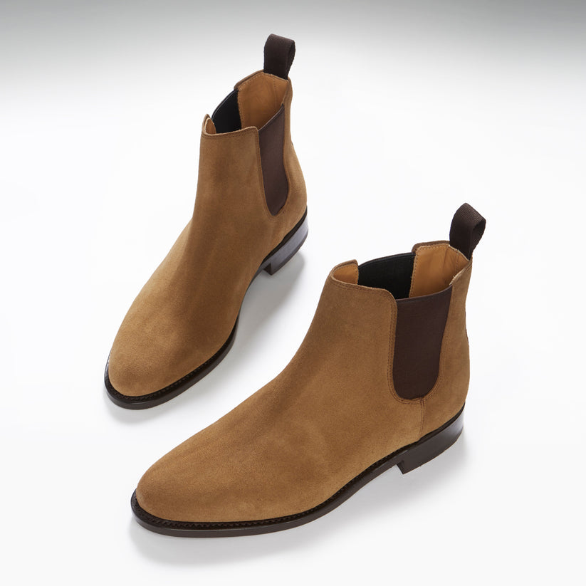 Women's Tobacco Suede Chelsea Boots, Welted Leather Sole - QHA UK