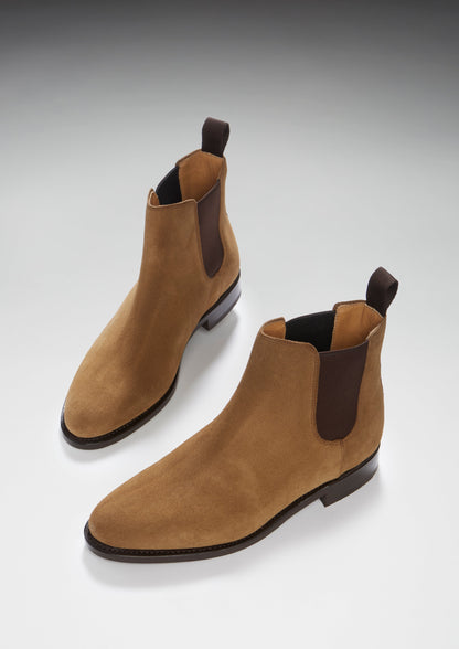 Women's Tobacco Suede Chelsea Boots, Welted Leather Sole - QHA UK