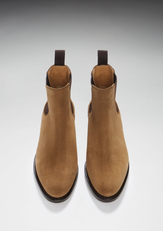 Women's Tobacco Suede Chelsea Boots, Welted Leather Sole - QHA UK