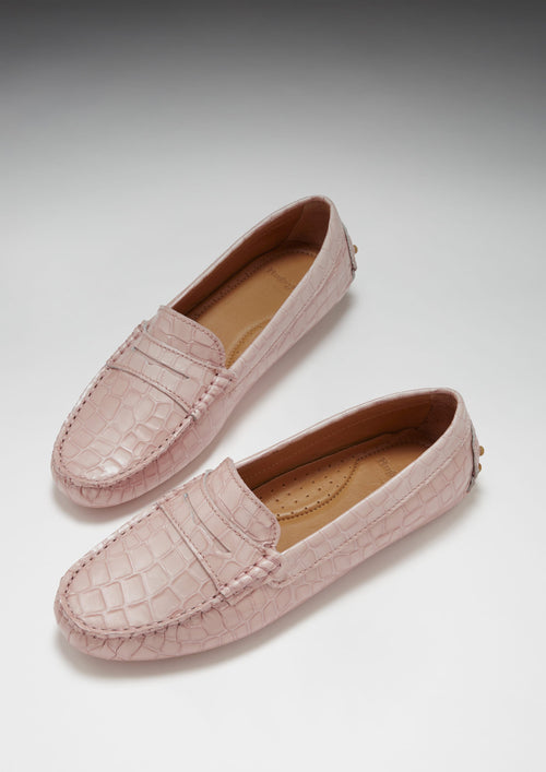 Loafers, powder pink print patent leather - QHA UK