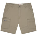 Beige shorts with multiple pockets on a white background
