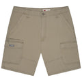 Beige shorts with multiple pockets on a white background