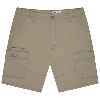 Beige shorts with multiple pockets on a white background