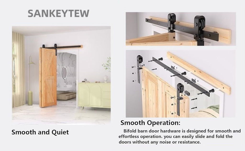 Bifold Sliding Barn Door Hardware Kit 3.3FT Double Closet Track SANKEYTEW