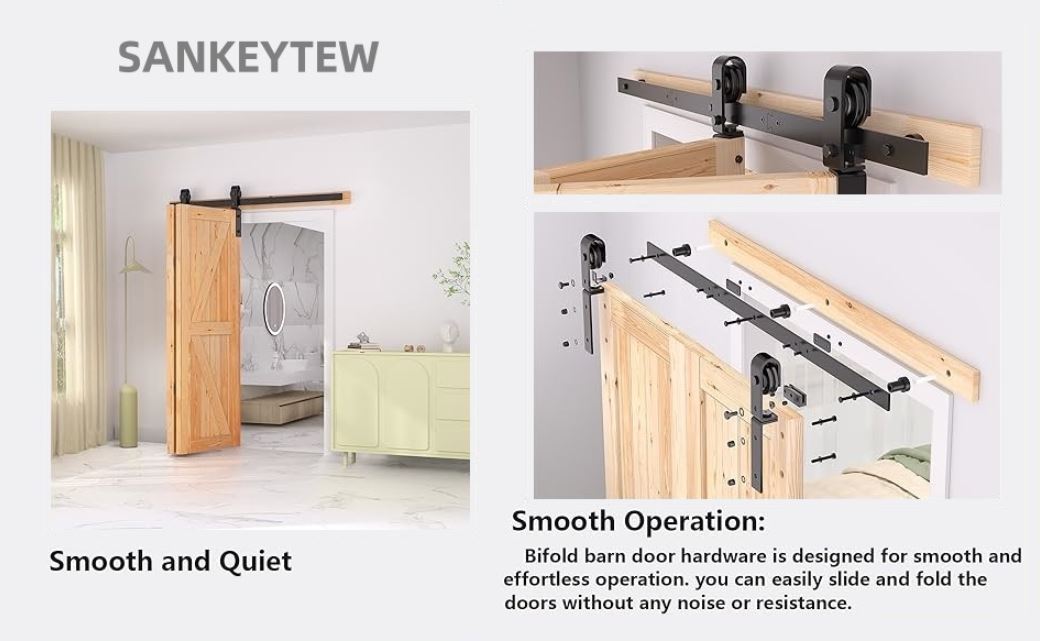 Bifold Sliding Barn Door Hardware Kit 3.3FT Double Closet Track SANKEYTEW
