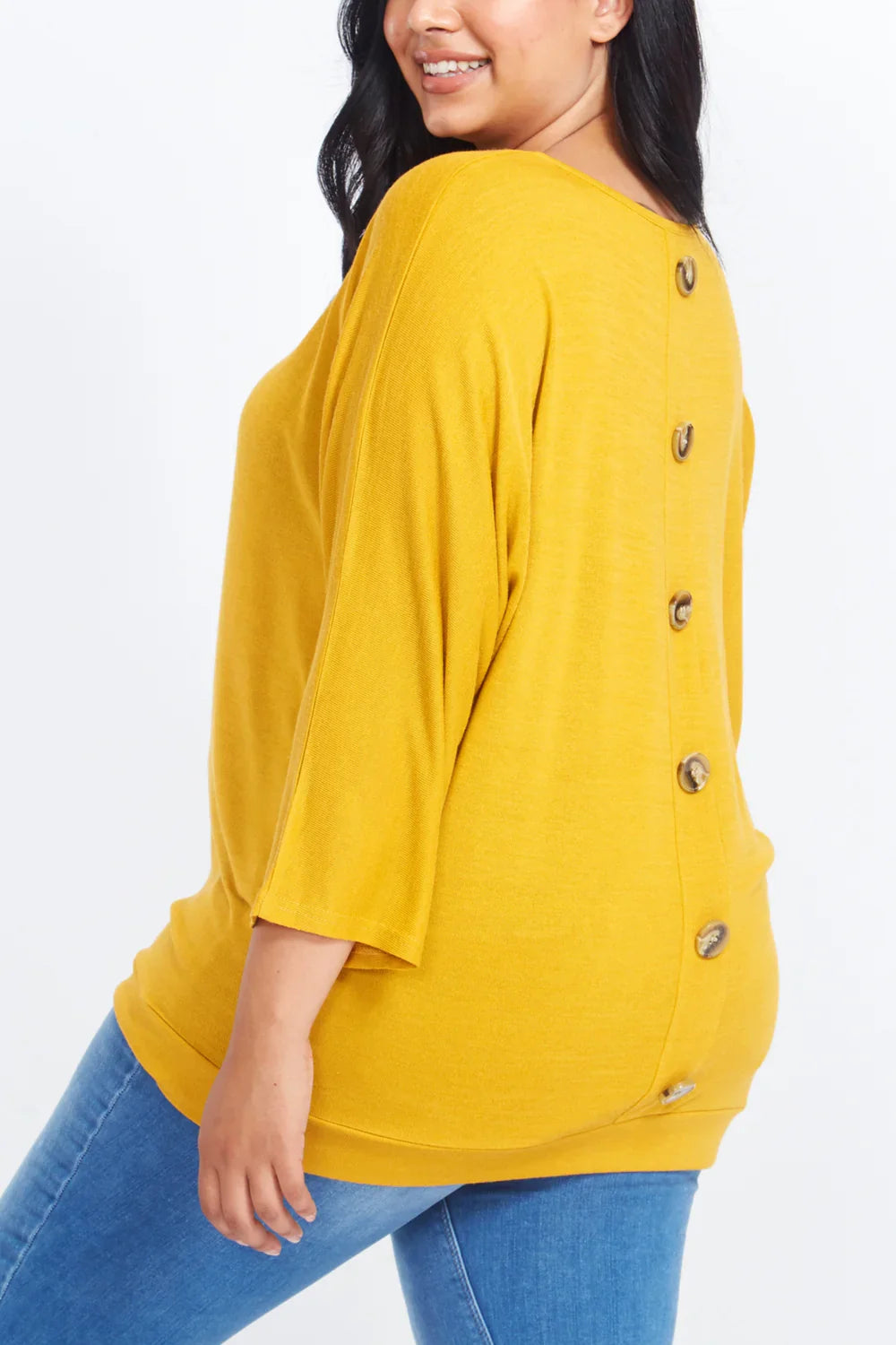 Curve Button Back Long Sleeve Top | Plus Size Women’s Top
