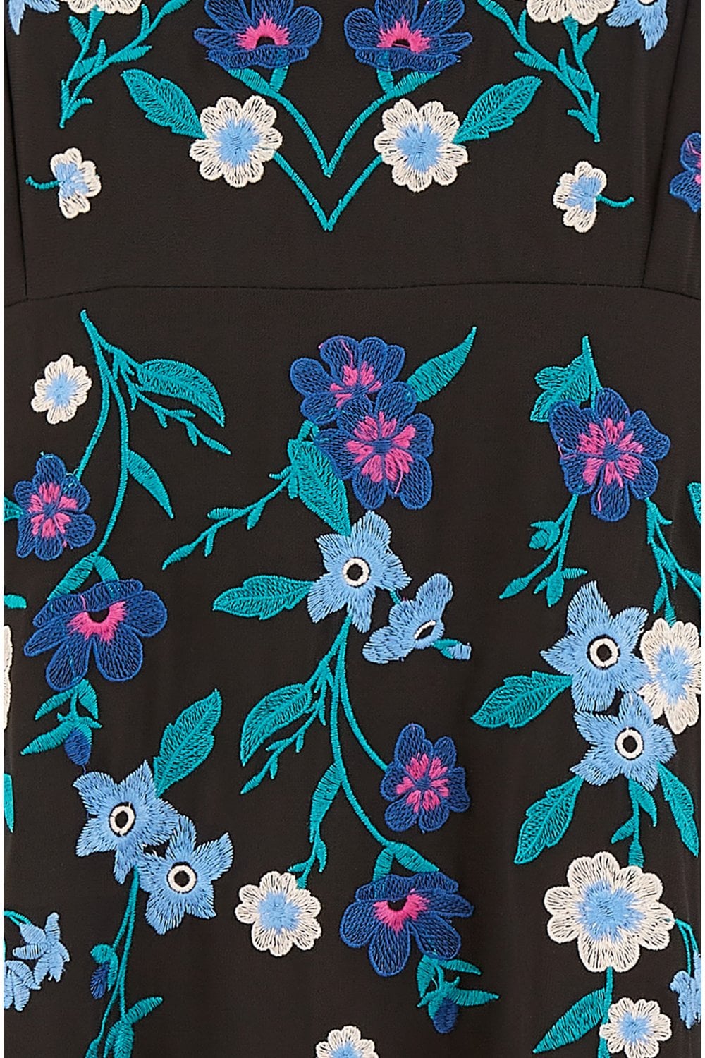 Yumi Black All Over Floral Embroidery Midi Skater Dress