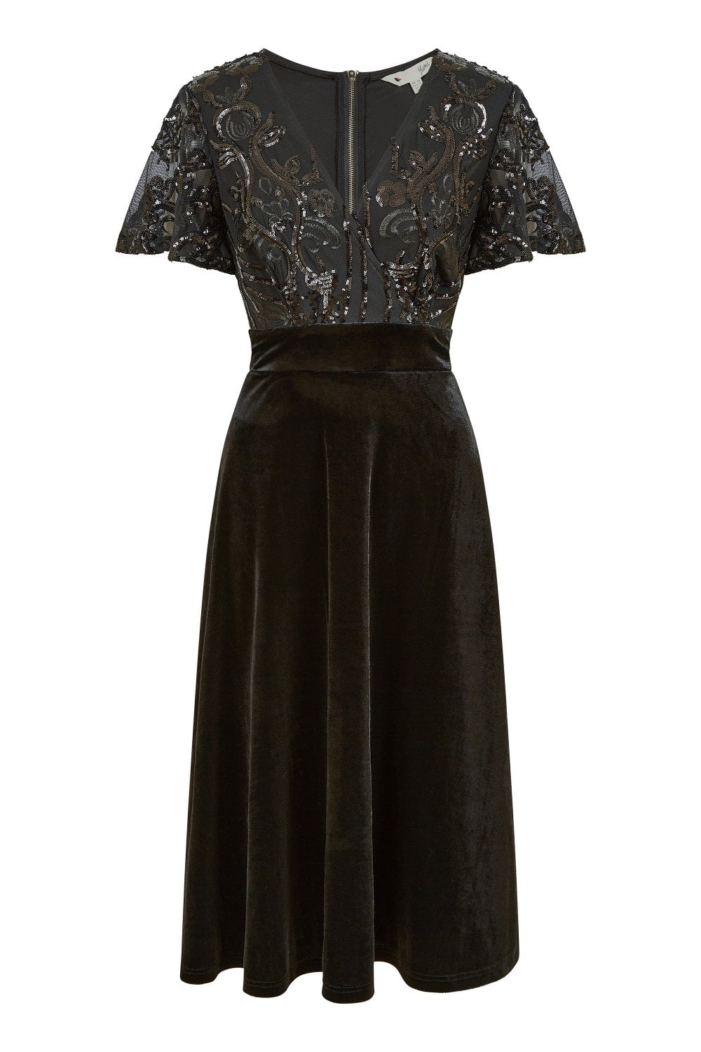 Yumi Black Embellished Velvet Wrap Skater Midi Dress