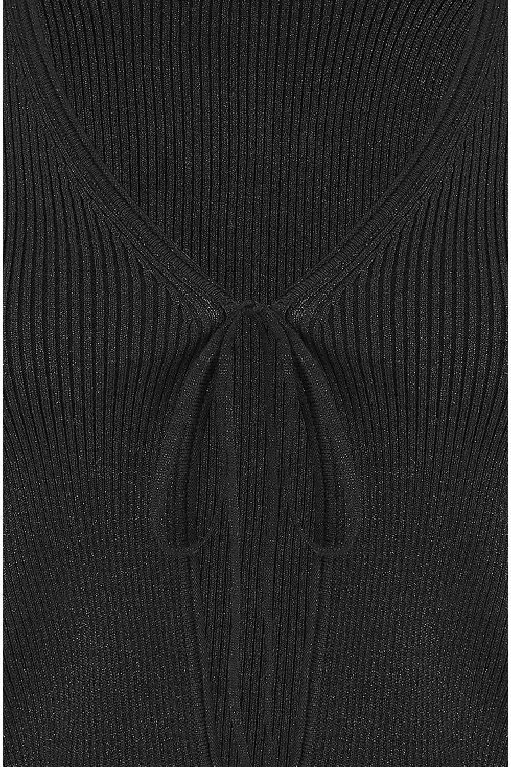Yumi Black Metallic Knitted Ribbed Tie Front Bolero