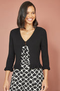 Yumi Black Tie Up Ribbed Cardigan With Frill Hem - QHA UK