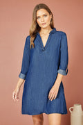 Yumi Blue Chambray Cotton Tunic With Pockets - QHA UK
