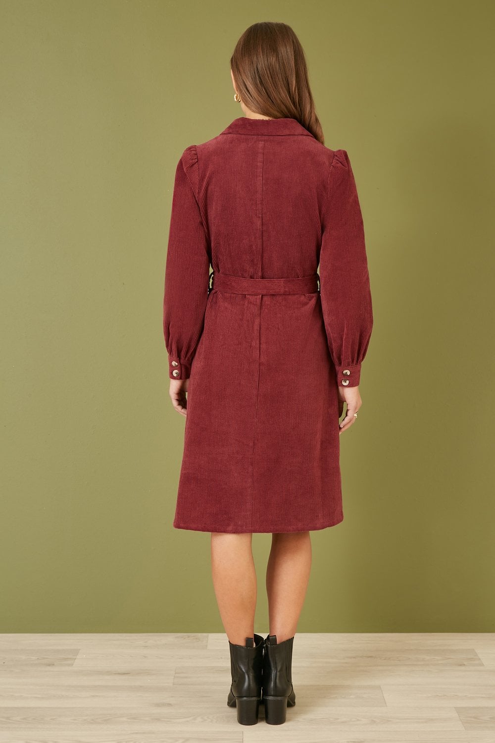 Yumi Burgundy Cord Midi Shirt Dress