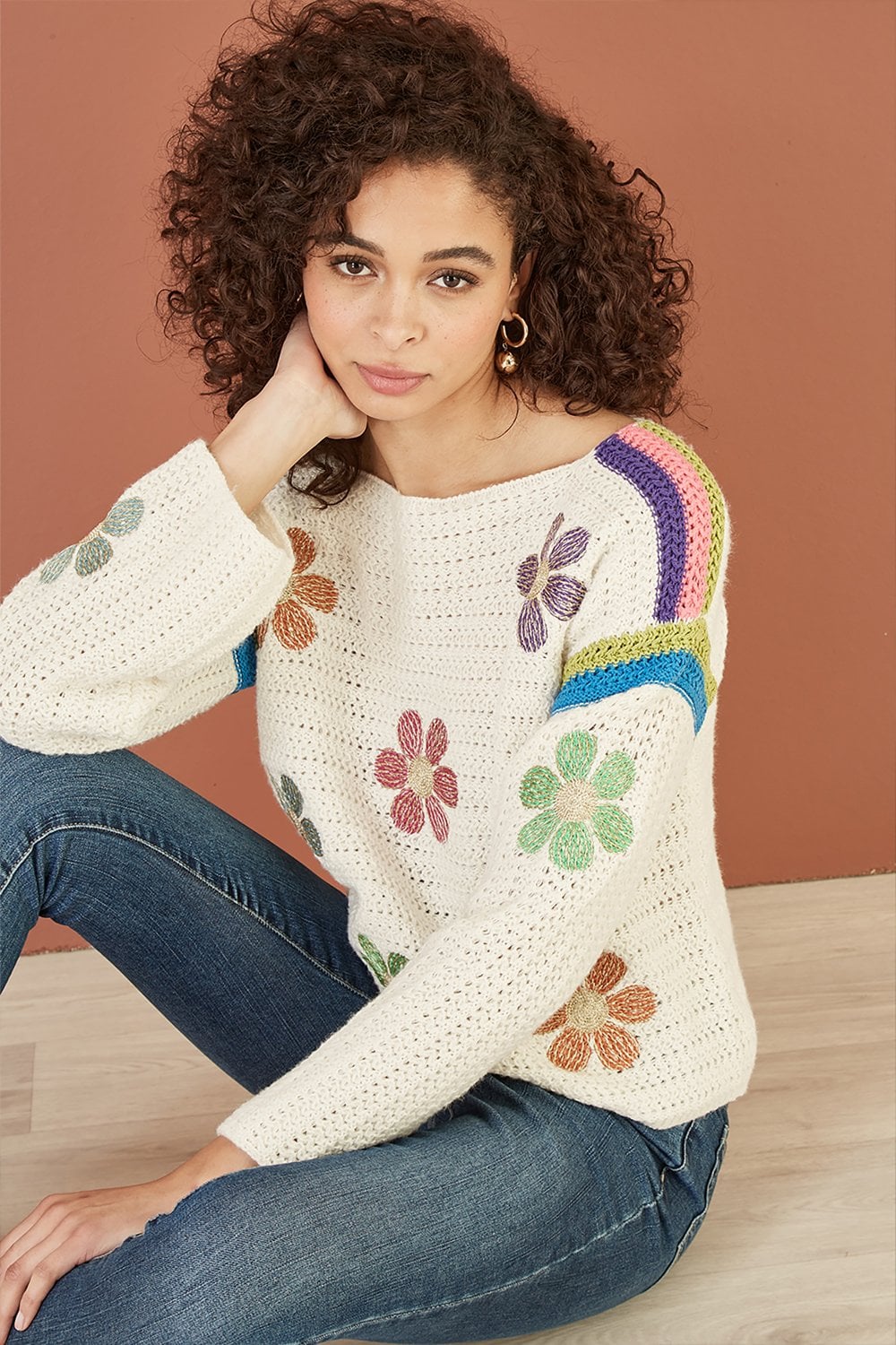 Yumi Cream Crochet Flower Jumper